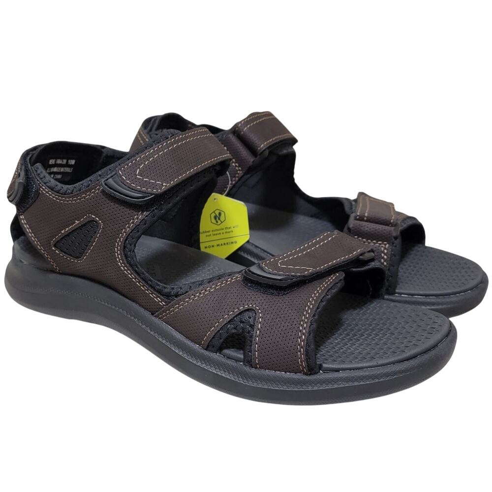 Nunn Bush Men Rio Vista Three Strap Sport Sandals Size US 13M Brown Faux Leather